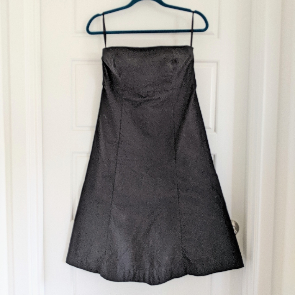 Vintage Y2K Women's A Line Strapless Black‎ Dress 10 Minimalist Scandi Girl LBD